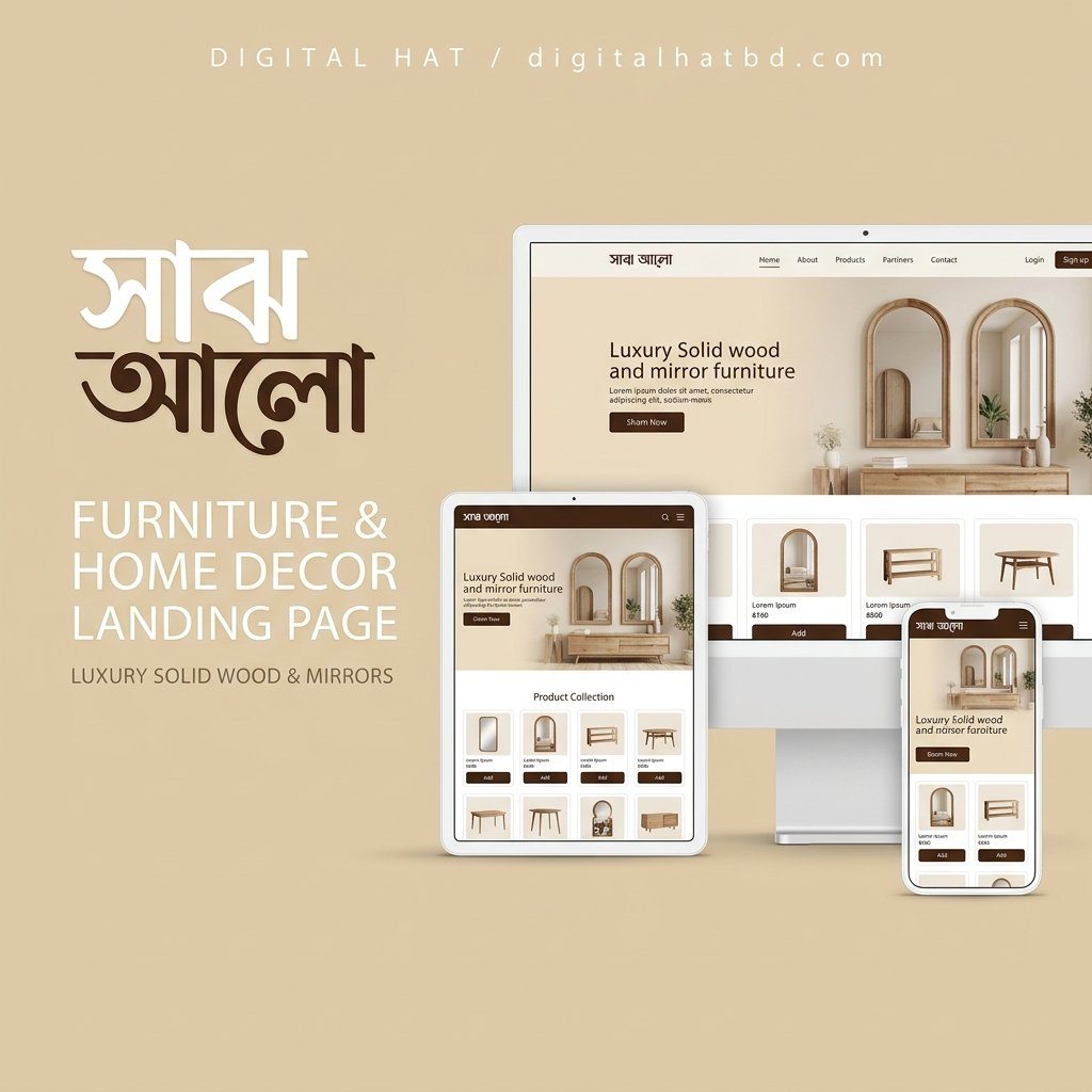 Sajh Alo (সাঝ আলো) - Luxury Solid Wood & Arched Mirrors Furniture High-Converting Landing Page (Lifetime Access & Easy Dashboard)